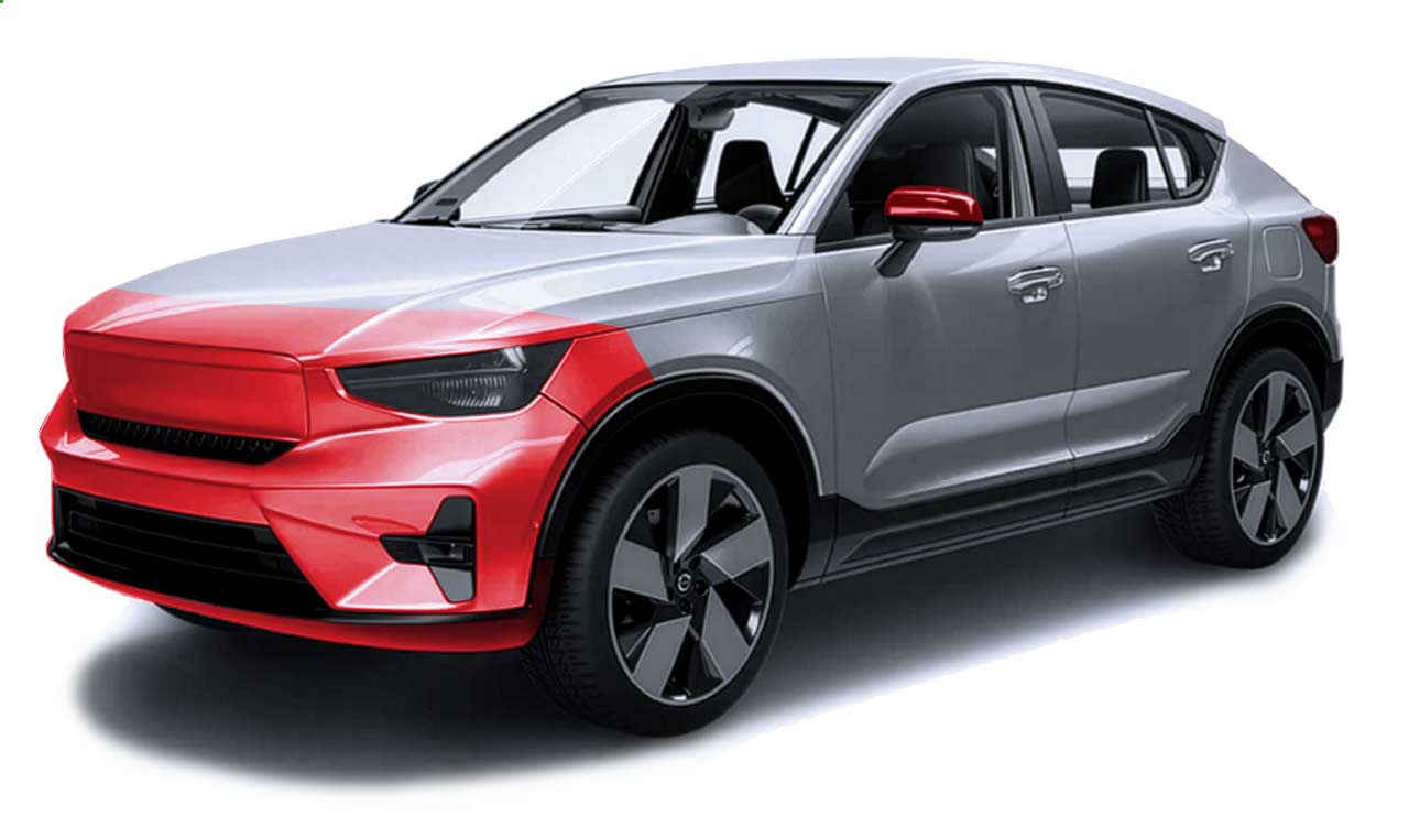 Apex Detailing Solutions - Paint Protection Film (PPF) - Basic Front Protection Package - illustration with car highlighting front panels covered by the Basic Front package